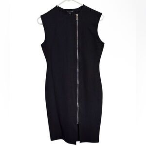 SHINESTAR Sleeveless Black Zipper Style Midi Bodycon Fitted Dress Large NEW